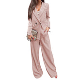 Buttoned Lapel Collar Long Sleeve Blazer and Pants Set OutfitFlow